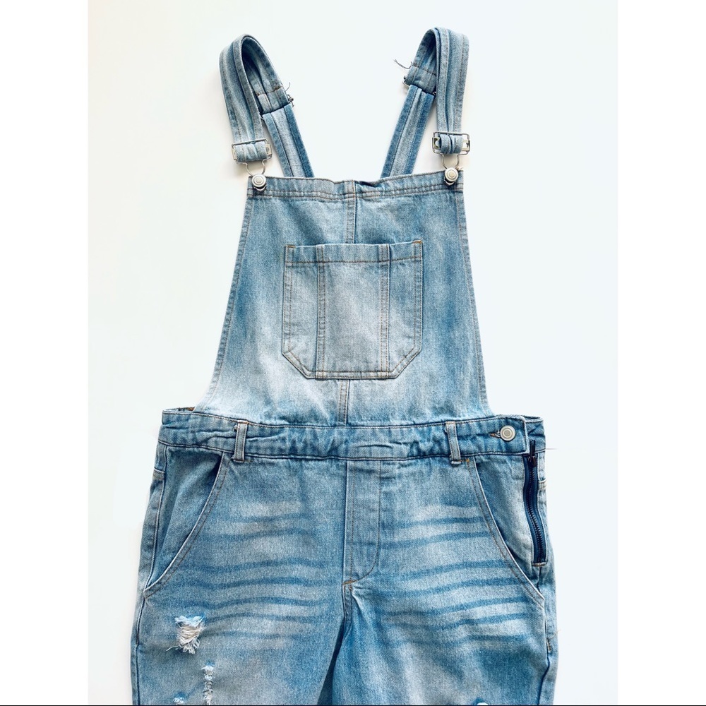 Sans Souci light washed distressed denim overalls - Picture 2 of 5